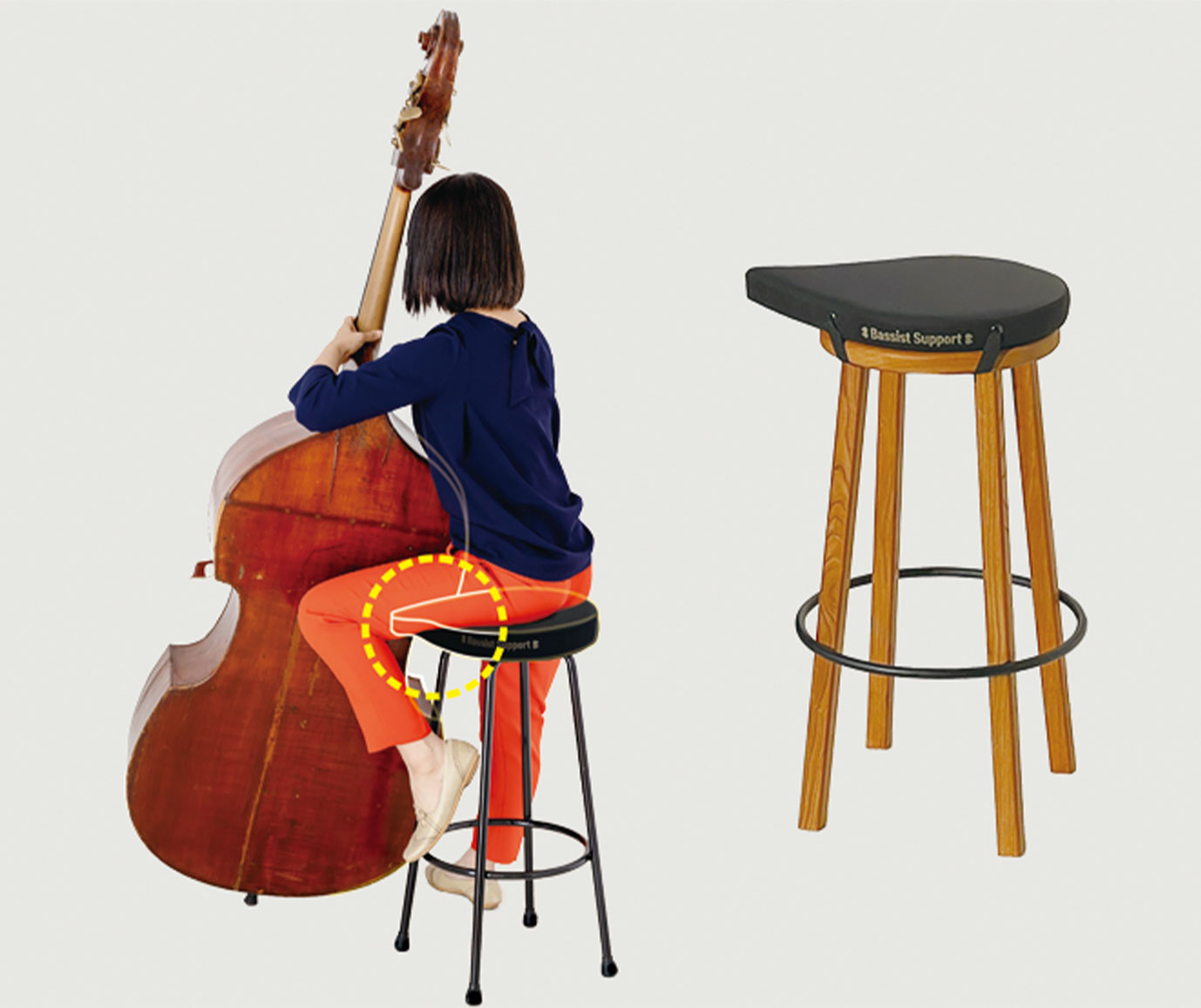 コントラバス演奏用の椅子「ベーシストサポート」
